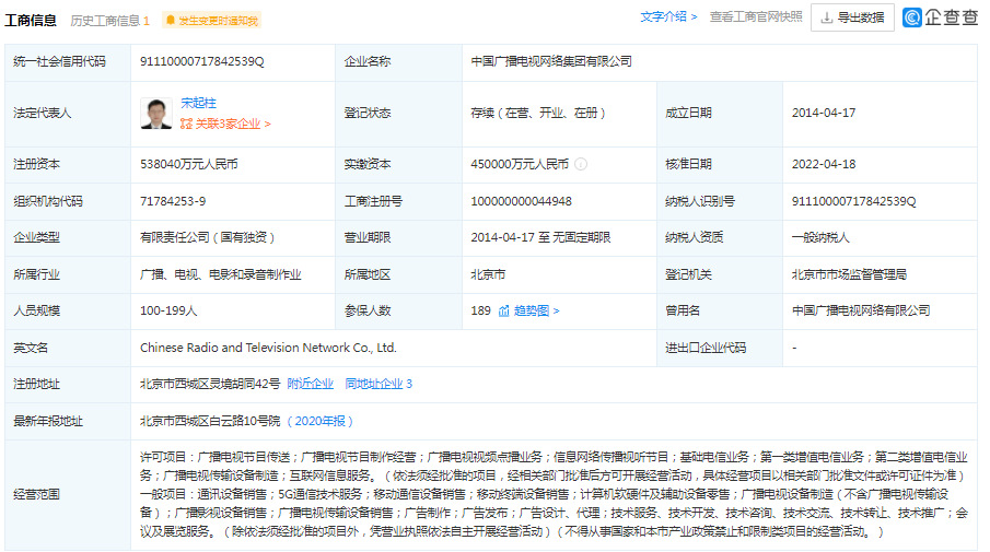 中國廣電集團(tuán)加速布局5G領(lǐng)域 申請多項(xiàng)商標(biāo)并擴(kuò)展經(jīng)營范圍